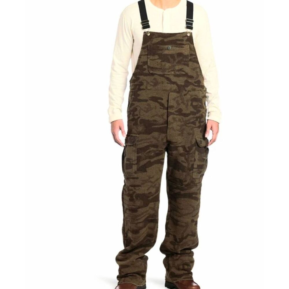 Columbia Bibs Overalls Men's Medium Short Brown Camo Hunting Gallatin Wool